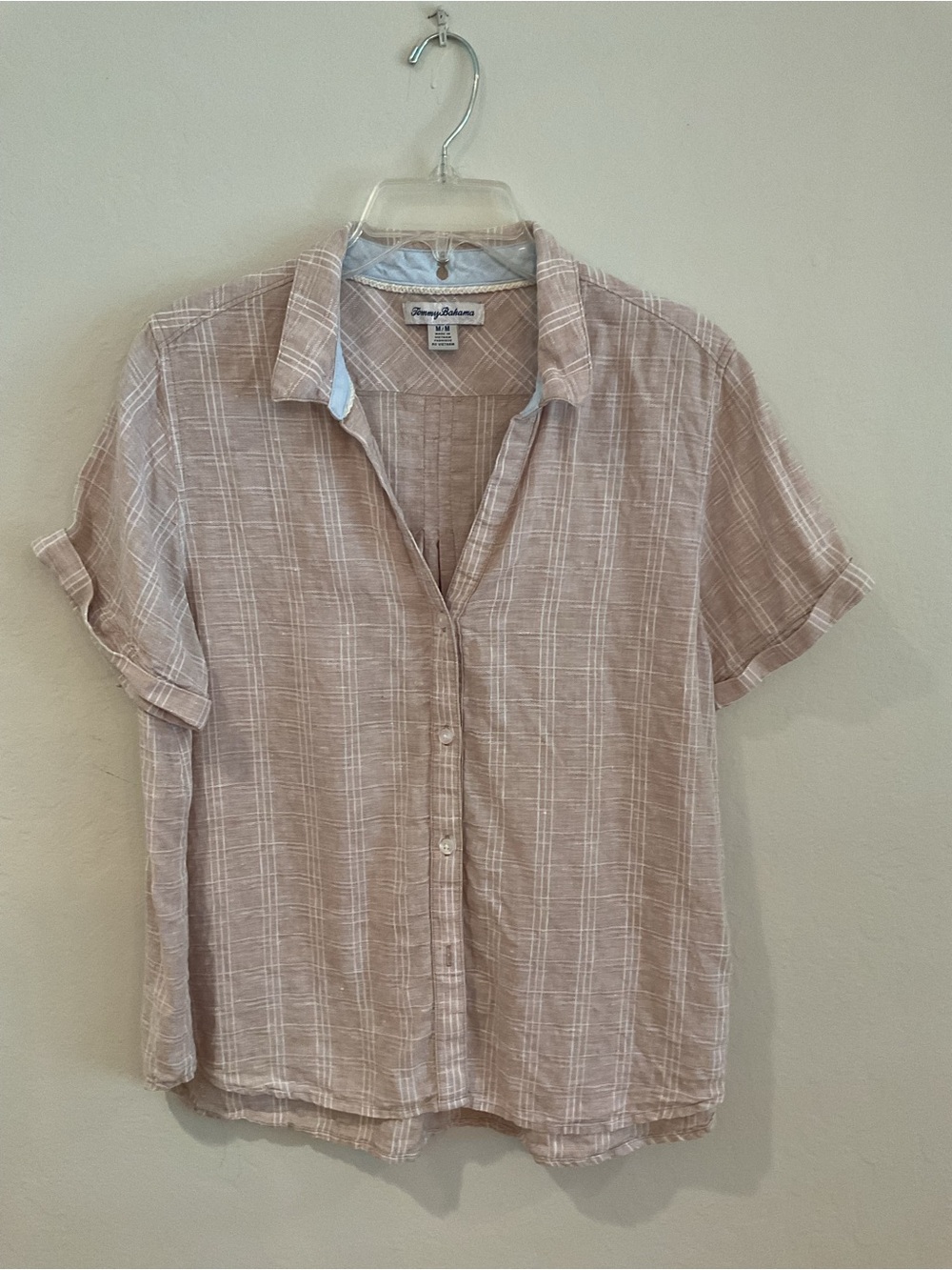 Tommy Bahama Beige Plaid Short Sleeve Button-Front Shirt